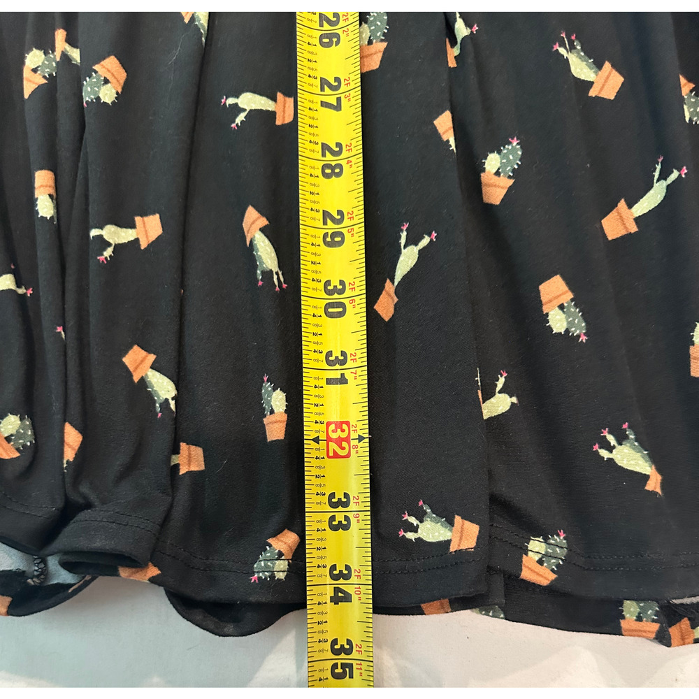Banana Lemon Cactus Print Black Fit & Flare Dress - Picture 8 of 8